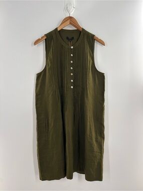 Quince Olive Green Buttoned Pleated Linen Mini Dress Size M NWT